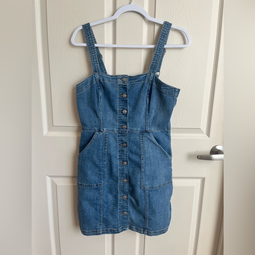 Forever 21 Blue Denim Button-Front Mini Dress